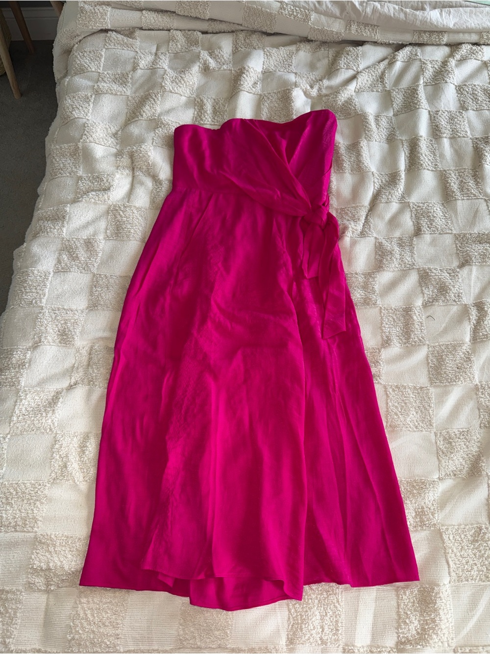 Maeve Anthropologie Crepe Strapless Wide Crop Leg Jumpsuit Hot Pink